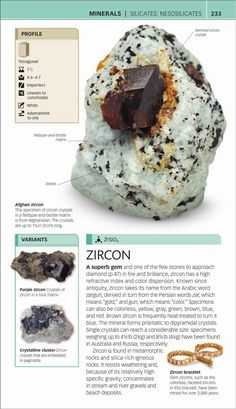 an info sheet with some rocks and other things on the page, including text about them