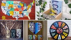 four different pictures with various types of license plates and the names of each state on them