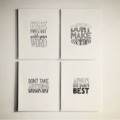 four black and white greeting cards with the words be happy, don't make this world