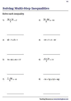 the worksheet for solve multi - step inequantities is shown