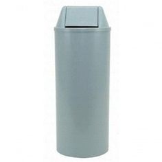 a grey trash can on a white background