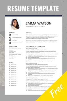 a professional resume template with an image of a woman in grey and yellow on the cover