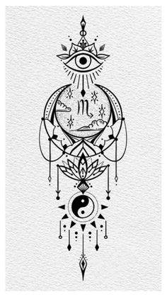 a drawing of a clock with an eye on it's face and other symbols around the clock