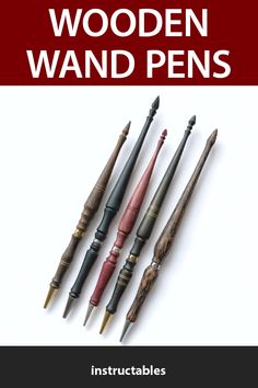 three different types of wooden wands with the words, instructions and pictures on them