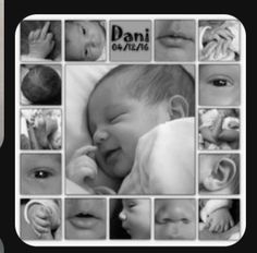 a black and white photo collage with baby pictures on it's side, including the words dani 6 / 24 / 19