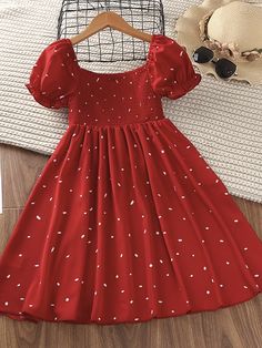 Kids Girls' Dress Polka Dot Short Sleeve Daily Puff Sleeve Princess Sweet Cotton Knee-length A Line Dress Summer Spring 4-12 Years Red 2023 - US $22.99 Cheap Dresses Casual, Robes Vintage, Cheap Dresses Online, Korean Dress, Girls Sweet, Frock Design, Polka Dress, Wholesale Dress, Puffed Sleeves Dress