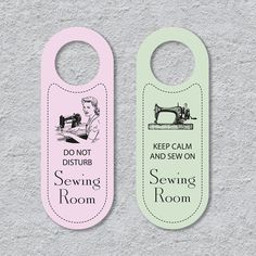 two door hangers that say sewing room and do not disturb and sew on