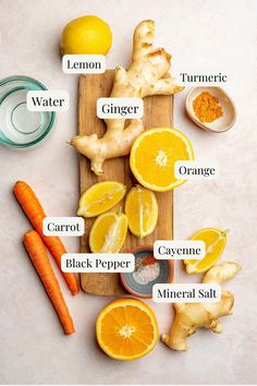 the ingredients to make this recipe include carrots, ginger, turment, and lemon