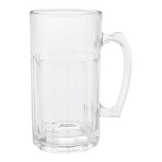 a clear glass mug on a white background