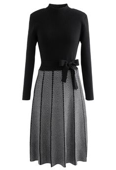 Knit dresses are a must-have this season. In a vintage but versatile palette, this knit dress is designed with a herringbone print and fit-and-flare silhouette. Wear it with knee boots or heels.    - Fit and flare silhouette  - Mock neck  - Herringbone print  - Belt accompanied  - Knit fabric provides flexibility  - Not lined  - 100% Acrylic  - Hand wash cold            Size  Length  Bust  Waist  Shoulder  Sleeves      S-M  cm  98  68-98  68-86  36  53      inch  38.5  26.5-38.5  26.5-33.5  14 Ruffle Dresses, Tiered Dresses, Led Dress, Black Retro, Fashion Buyer, Dresses Floral, Trends 2022, Indie Design, Inspiration Mode