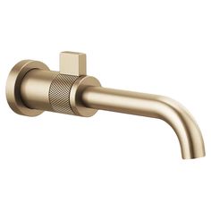 the brass faucet is shown with an angled arm and side spout, which has