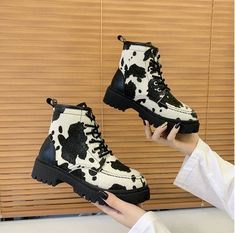 Vintage Style Leather Cow Pattern Ankle Boots · KoKo Fashion · Online Store Powered by Storenvy Short Brown Boots, Cow Colour, Party Heels, Boot Print, Brown Shorts, Cow Pattern, Martin Boots, Boots For Sale, Short Boots