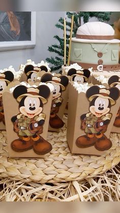 some brown bags with mickey mouse on them