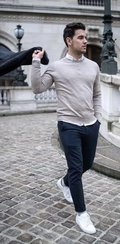 White Sneakers Outfit Men, Chinos Men Outfit, Sweater Outfits Men, White Sneakers Outfit, Sneakers Outfit Men, Adidas Grey, White Sneakers Men, Formal Men Outfit, Best Casual Outfits