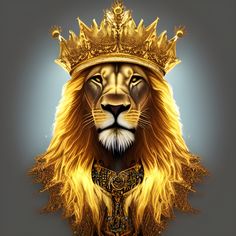 a lion with a crown on its head is shown in this digital painting style image