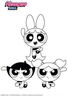 the powerpuff girls cartoon character coloring pages for kids and adults, with their faces drawn