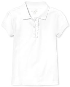 PRICES MAY VARY. In a lightweight cotton blend with a little stretch for comfortable wear every day; pre-washed for added softness and to reduce shrinkage Styled with short sleeves, shirring at the shoulder, ruffle button placket and tagless label A cute and casual closet essential that pairs well with skirts, shorts and jeans The Children's Place offers value-priced clothes and apparel that are fun and easy to put together They'll love this style…you'll love this place White School Shirt, Plain White Shirt, Boys Uniforms, Uniform Shirts, Polo Shirt White, Girls Uniforms, Pique Polo Shirt, School Shirts, Long Sleeve Polo