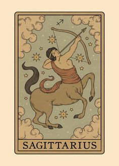 a tarot card with an image of a man on a horse holding a bow