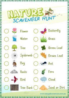 a nature scavenger printable for kids with pictures and words on the front