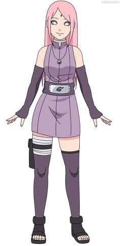 an anime character with pink hair and black shoes, wearing purple clothes while holding her hands out