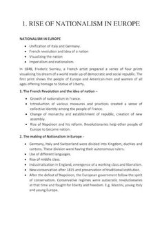 a document with the words i rise of nationalism in europe on it and an image of