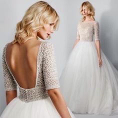 the back of a wedding dress with an open back