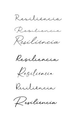 four different types of writing are shown in black ink on a white background with the words written