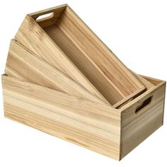 a wooden box with two compartments on it