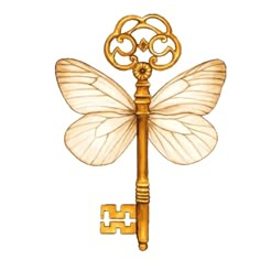 a golden key with a butterfly on it