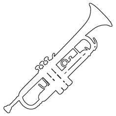 a trumpet is shown in black and white, with an outline of the instrument on it