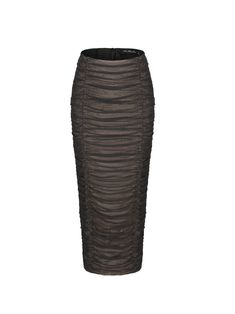 THIS ITEM IS FINAL SALE AND NOT ELIGIBLE FOR A RETURN OR EXCHANGE Valentine's Day's favorite maxi skirt. This beautiful black pleated skirt is lined with flesh-colored mesh to avoid the risk of exposure. It's designed to hug your figure and serve as a staple piece in your closet that you'll reach for again and again. Pleated maxi skirt design Fully lined Hidden back zipper closure Dry clean only Chic Black Mesh Skirt, Elegant Black Ruched Maxi Skirt, Elegant Black Mesh Skirt, Formal Black Ruched Skirt, Black Ruched Maxi Skirt For Evening, Elegant Mesh Bottoms For Evening, Fitted Mesh Skirt For Evening, Elegant Sheer Mesh Skirt, Black Ruched Skirt For Evening