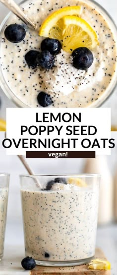 lemon poppy seed overnight oats in a glass bowl