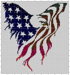 an american flag and eagle cross stitch pattern with the colors of red, white, and blue