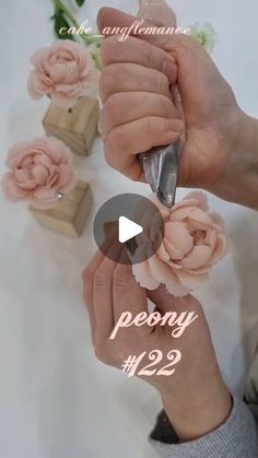 a person is holding a flower in their hand with the words peony 22 on it