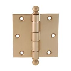 a brass plated door hinge with three holes on the front and two sides