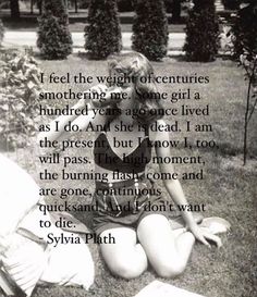 a woman sitting on the ground in front of some trees and flowers with a quote