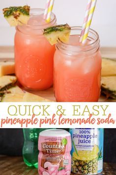 pineapple pink lemonade soda recipe in mason jars