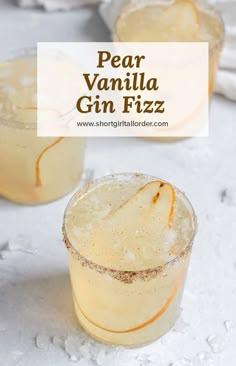 pear vanilla gin fizz is garnished with cinnamon