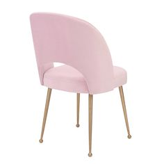 a pink chair with gold legs on a white background