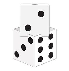 two dices stacked on top of each other in front of a white box with black dots