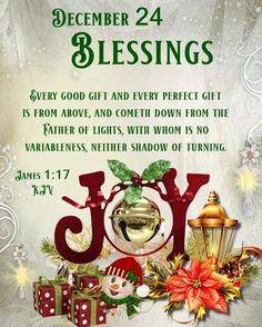 a christmas card with the words joy and presents