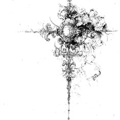 a black and white drawing of flowers on a pole