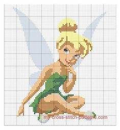 a cross stitch pattern with a fairy sitting on the ground and holding her hand up to her chest