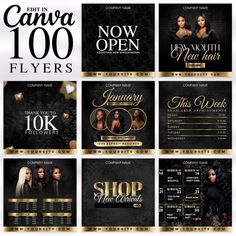 black and gold flyer templates for an event or show with photoshopped images