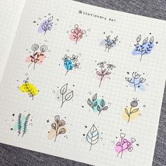 an open notebook with flowers and plants drawn on it