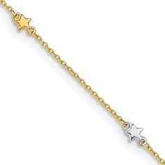 14K Two-Tone Polished Star 10in Plus 1in ext. Anklet Star Anklet, Men Earrings, Diamonds And Gold, Anklet Bracelet, Anklet Jewelry, Beautiful Gift Boxes, 14kt Gold, Spring Rings, 10 Inch