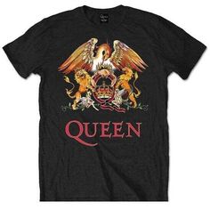 Queen Classic Crest Color Logo Big Men's T-Shirt For The Big Fan! In Extended Size 5xl. Soft, Sturdy Cotton With A Little Extra Stretch. Brand New With Tags. Adult Unisex Short Sleeve Cotton T-Shirt High Quality Silkscreen Won't Crack Or Fade Adult Size Xxxxx-Large: 32 Inches Wide X 36 Inches Long Genuine Licensed Product With Queen Logo Printed Inside Neck Authorized Usa Seller Black T-Shirt Printed With The Queen Crest Logo. Fun Fact: The Queen Crest Was Designed By Combining Zodiac Signs Of A Camisa Rock, Classic Rock Bands, Music Genre, Queen Tshirt, Queen Shirts, Rock Tees, Queen Band, I'm With The Band, Freddie Mercury