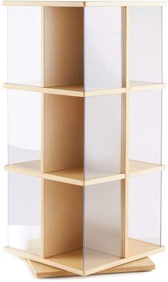 a wooden and clear shelf with four shelves