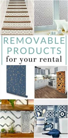 the words remodeling products for your rental are shown in blue and white