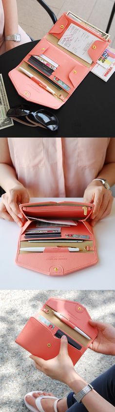 Oh my! This travel must-have is definitely going on my wishlist! The cute and colorful All-in-One Leather Pop Clutch is the new way to travel simply! It has plenty of pockets and space for my cards, cash, and coins as well as a pen, key, and even my passport! Why carry everything separately when I can have all my travel essentials in one convenient (and stylish) accessory? Don’t be weighed down by a heavy and bulky purse. Instead, be empowered to travel lightly and check out this super clutc... Womens Wallets, Diy Couture, Daily Essentials, Pen Holder, Key Holder, Sling Bag, Bags Purses, Look Fashion